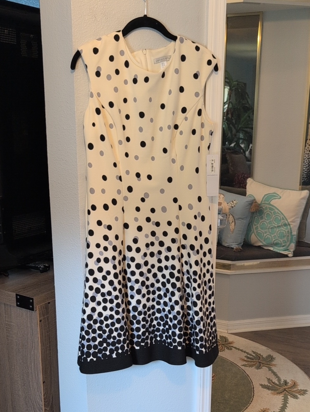 London Times Cream Dress with Black and Gray Polka Dots Brand New